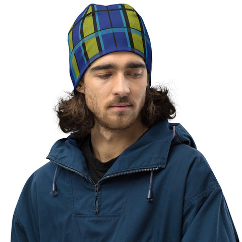 Westy Style Blue Plaid All-Over Print Beanie